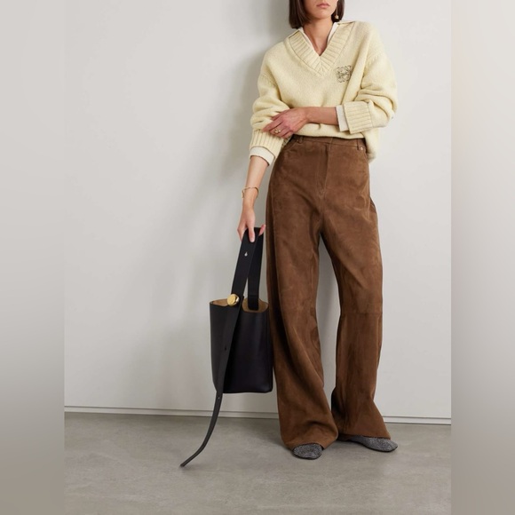 Nigel Preston Hepburn Brown Suede Wide-Leg Trousers - Picture 4 of 6